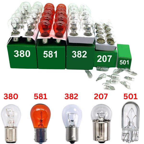 50x Assorted Car Bulb Garage Pack 12v -10Pcs EACH 380 382 581 207 501 - Bulbs - UK MOTOR FACTORS