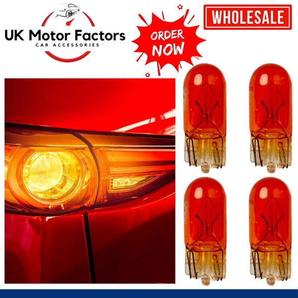 10x T10 501 Amber Capless Car Side indicator Push in Incandescent Bulb 12V-5W