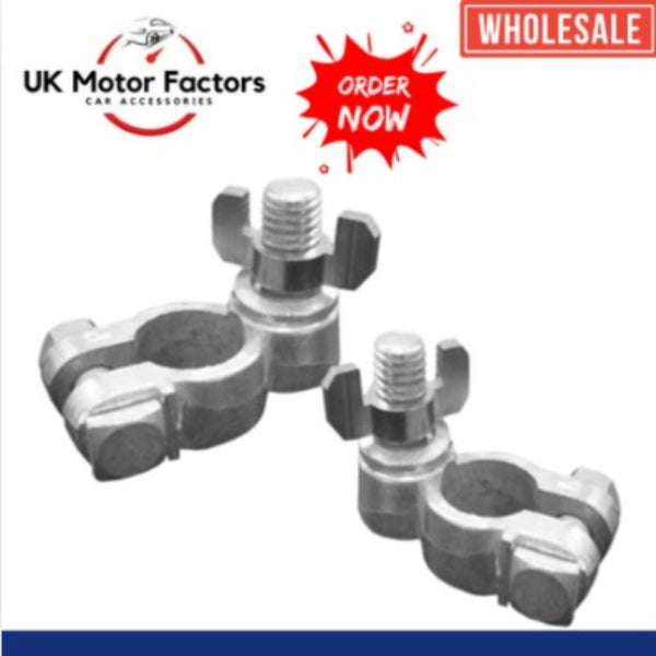 2x Battery Terminal 10mm Stud Wingnut Positive & Negative Pair Terminals for Car, Van, Truck