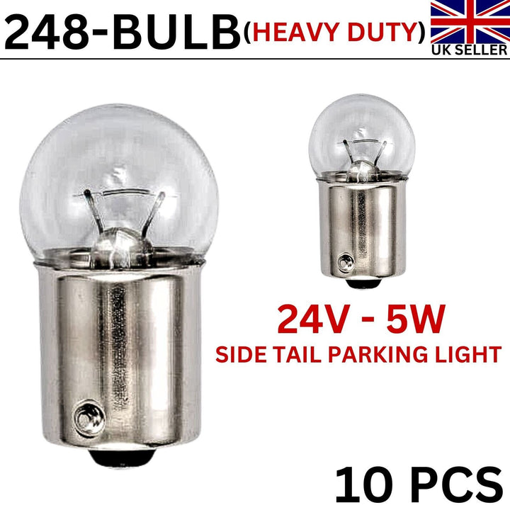 Automotive 248 Side Tail Light Tail Car Bulbs 18mm Heavy Duty 24V-5W 10 Pcs New - UK MOTOR FACTORS