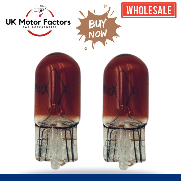 501 Silver Amber Car Capless Bulb 12v-5w W2.1 x 9.5D Automotive Sidelights - UK MOTOR FACTORS