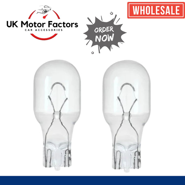 T10 501 Bulbs 12v 5W sidelight Capless Number Plate w5w Halogen Car Bulb (x 100) - UK MOTOR FACTORS
