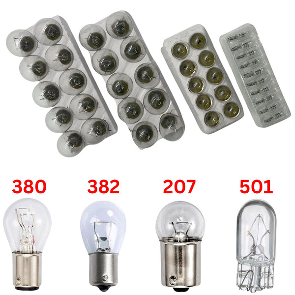 40 x Assorted Car Bulb Garage Pack 12v -10Pcs 380 382 207 501 Bulbs for Car Van - UK MOTOR FACTORS