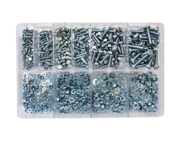 Machine screws with nuts and washers, metric M3-M5 round head
