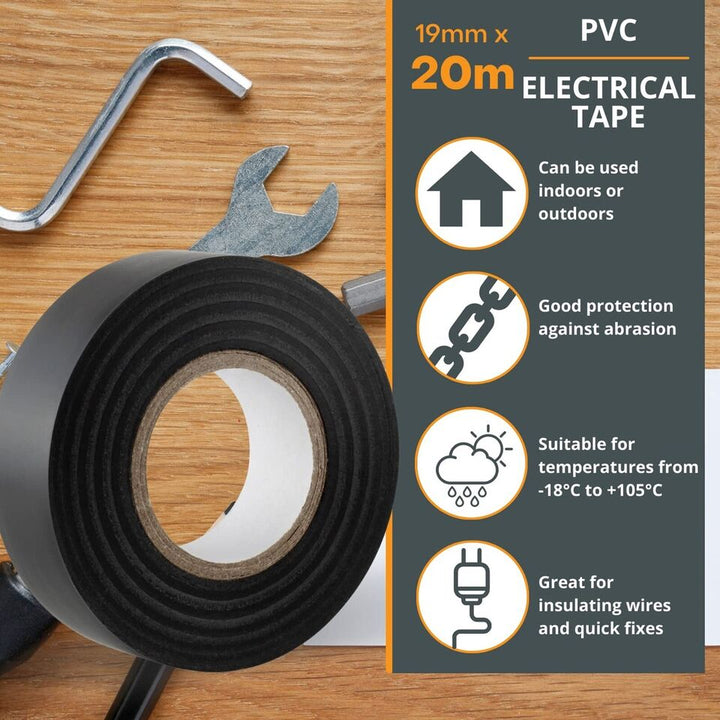 PVC electrical insulation tape 19mm x 20m fire retardant 6 rolls
