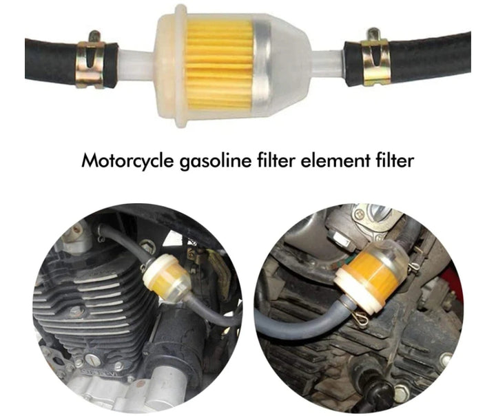 Universal petrol inline fuel filter, fits 6-8mm pipe
